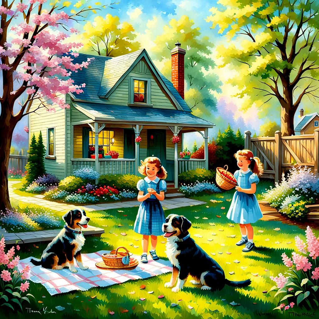 A beautiful spring day Siblings having fun in the backyard t...