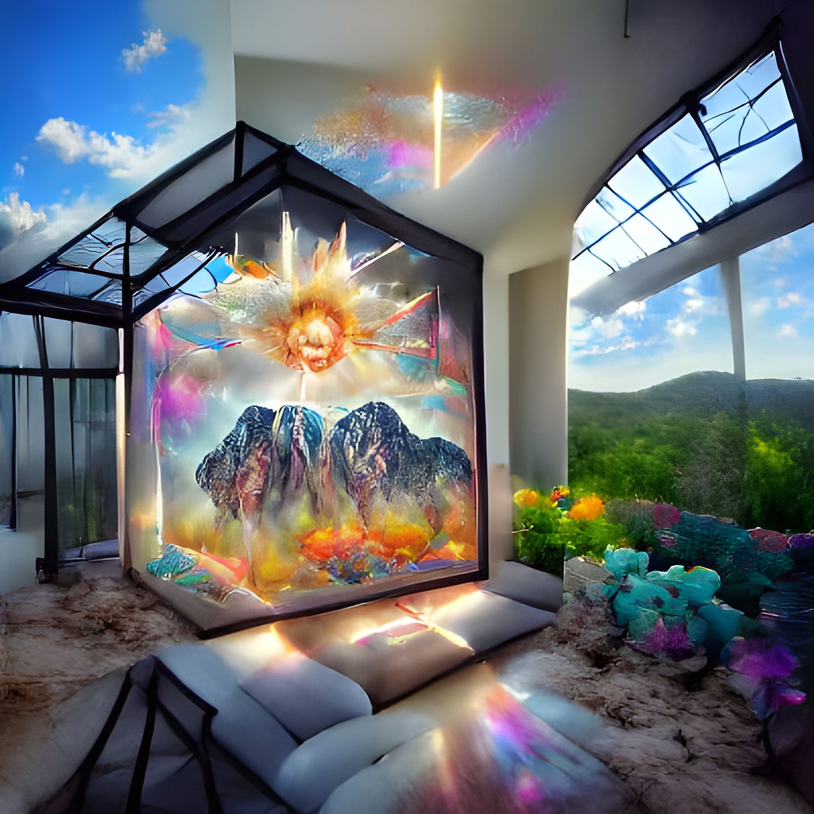 a kaleidoscope sun room nirvana casting light into the sunri...