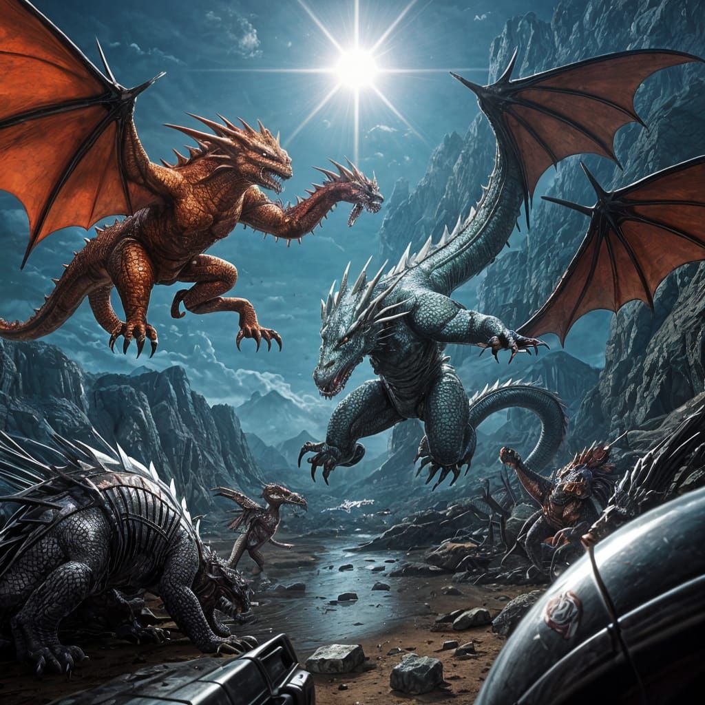 Shiny Chrome Baby Dragons in Vibrant Comic Book Style
