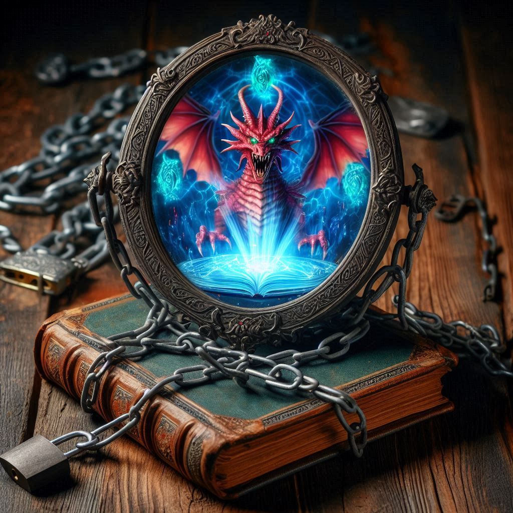 A magical Elvin mirror sitting on top of an old magical grim...