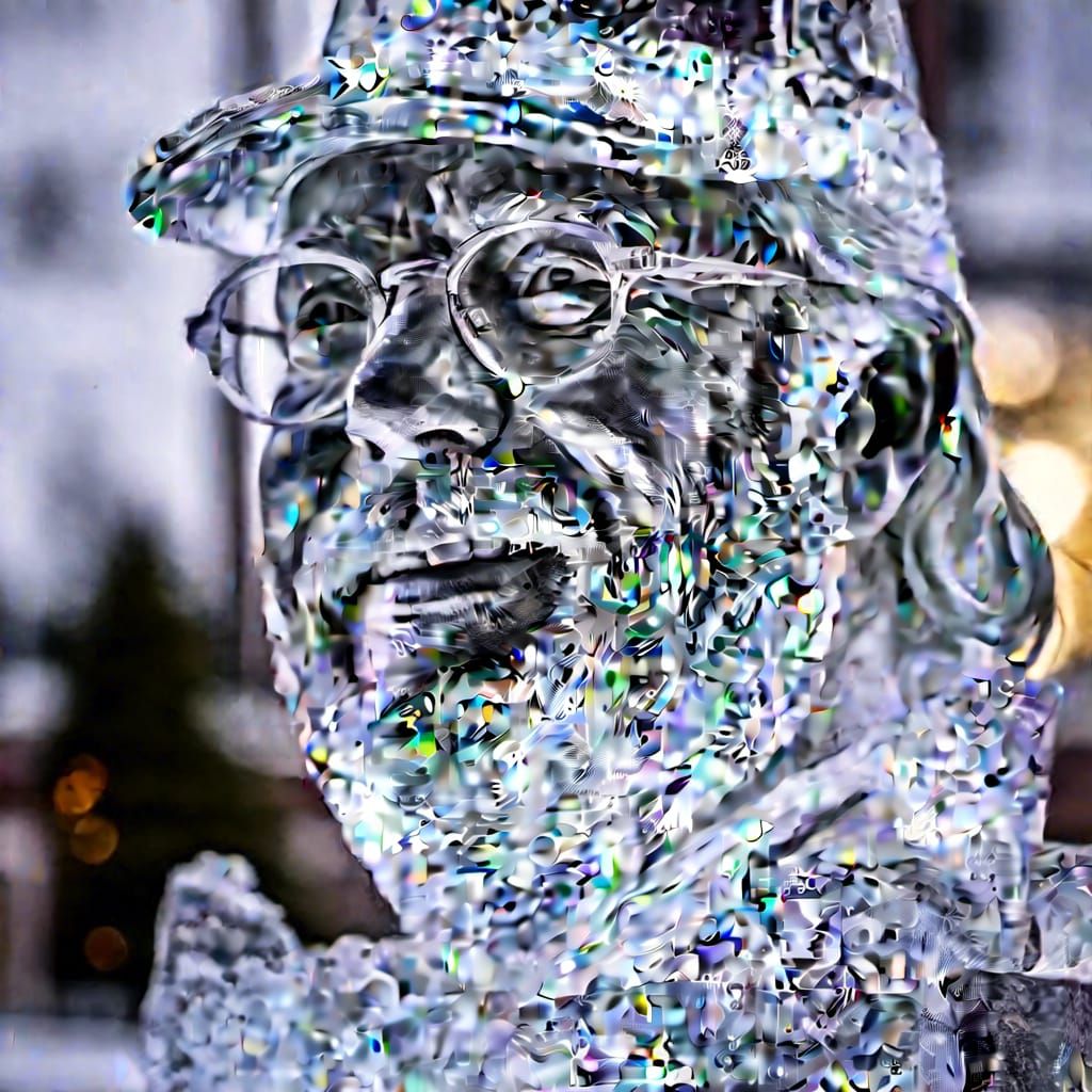 ice sculpture bust head, made of ice, carved clear ice sculpture, ice frozen frost cold cool