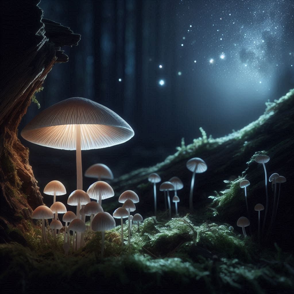 Mycena lucentipes by night