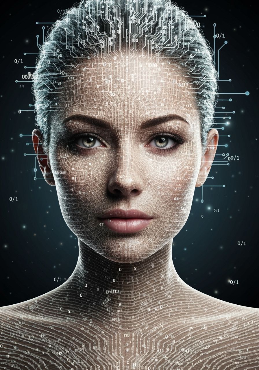 Portrait of a woman sculpted from 0/1 digits