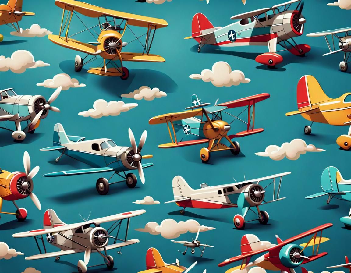 a cute Seamless pattern design of tiny vintage planes with different ...