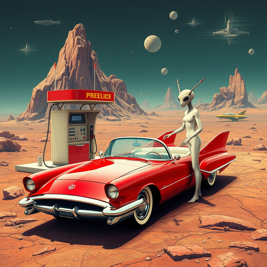 Gas station on an asteroid in space