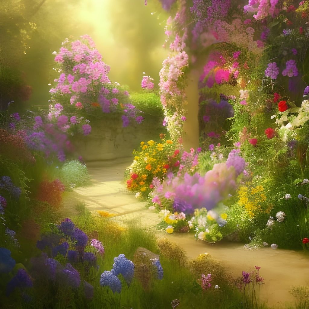 Flowered garden with a smooth wind  by @Bregalad