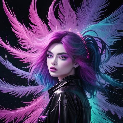 Angel diety of the neon galaxy nebulas of space beautiful cu...