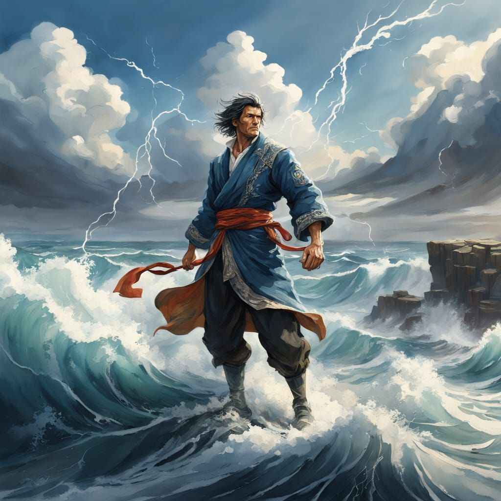 Gritty Anime Hero Stands Tall Against Turbulent Se... - AI Art