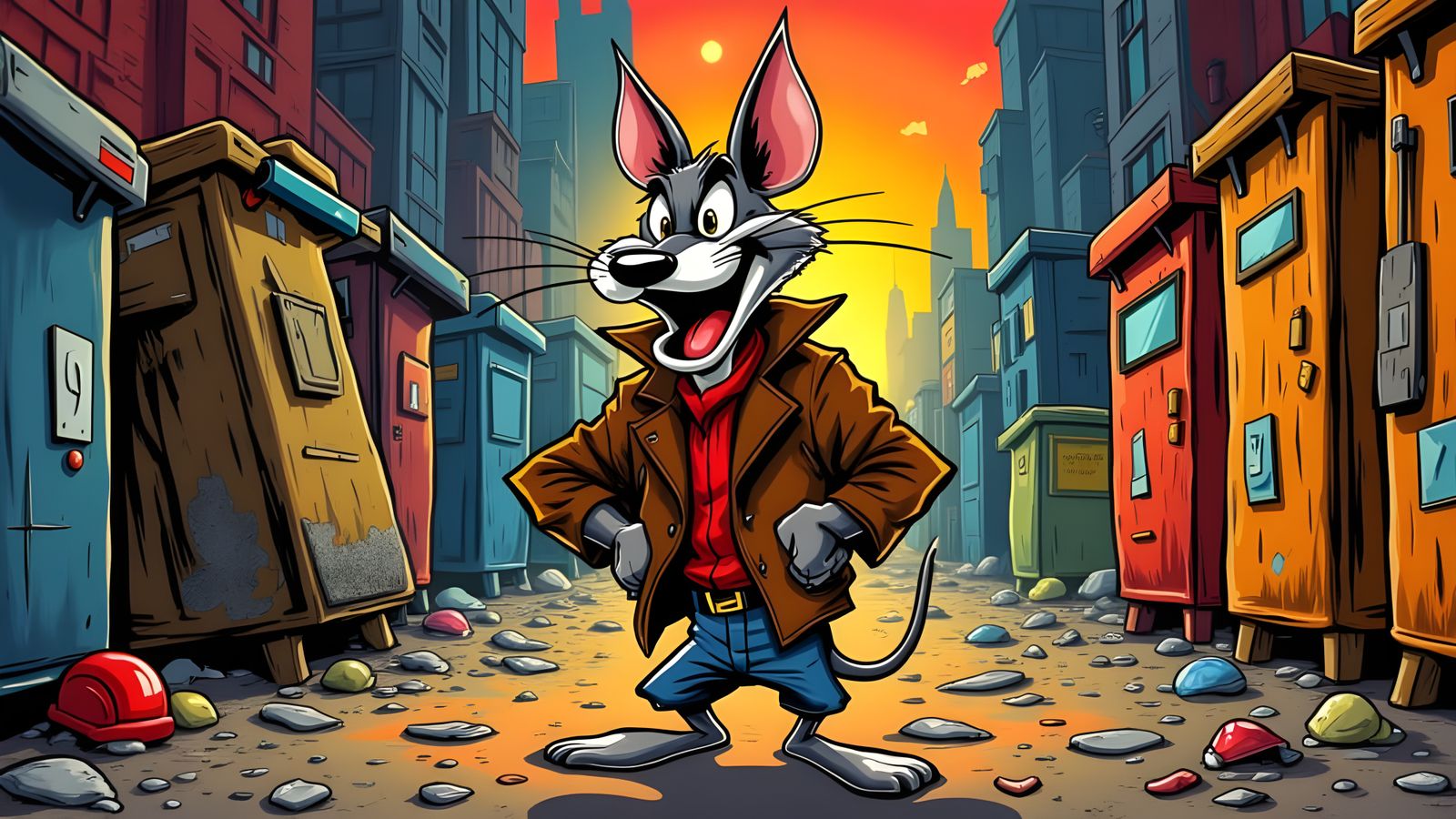 <lora:Toon:1.0> A Menacing Alley Rat Cartoon Character