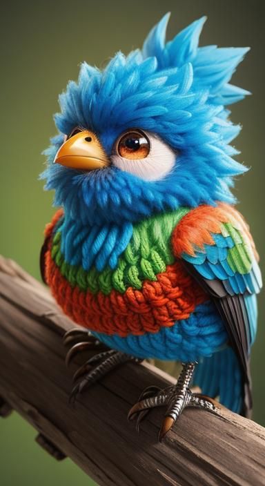 Cute Knitted Yarn Bird with Chibi Eyes