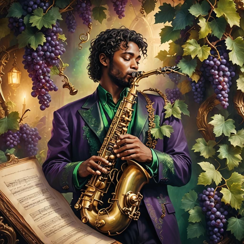 Saxophonist in Mystical Art Nouveau Setting