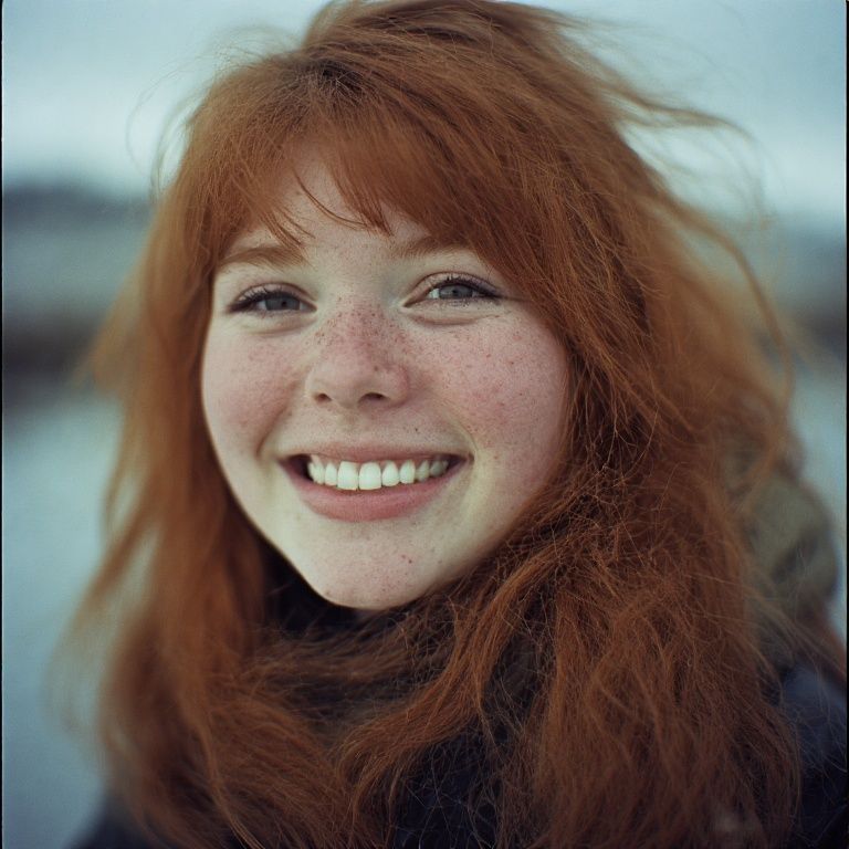 Uzbek girl with a ginger hair, joyous smile