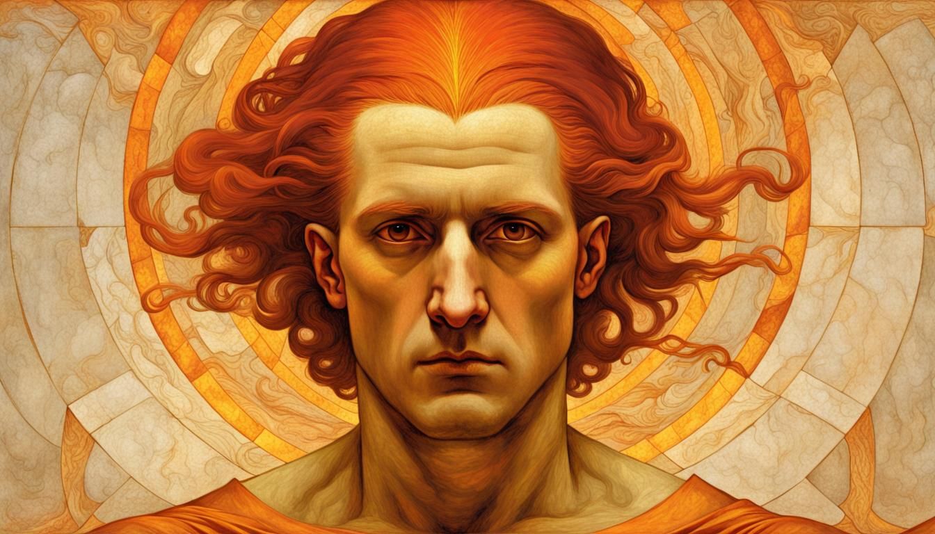 Firey Portrait Prometheus in a sea of fire. Golden ratio, painted by ...