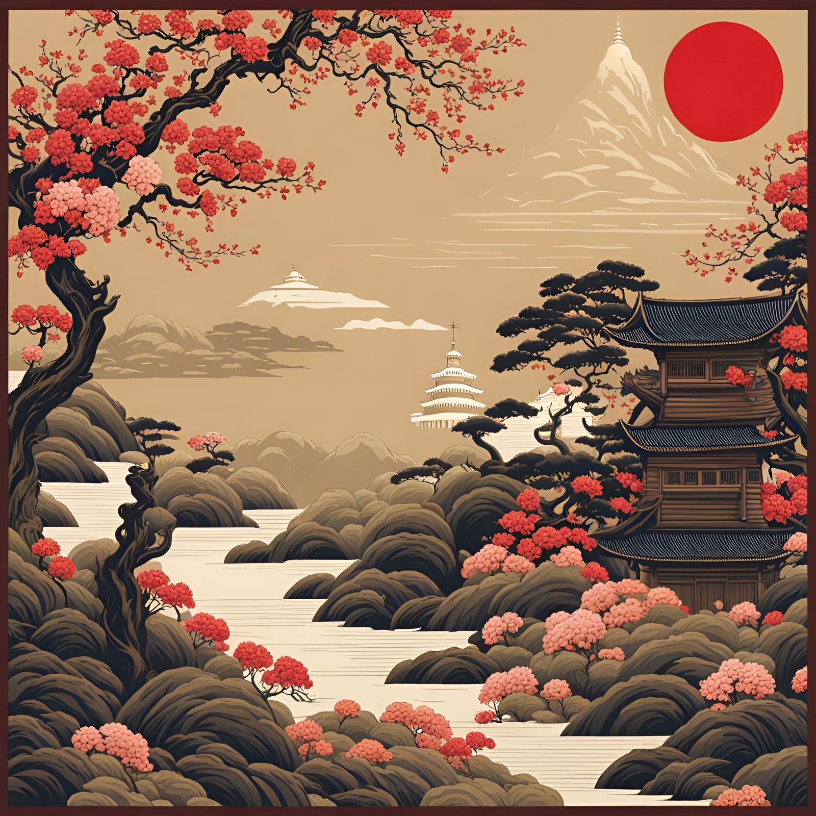 Sunlit Cherry Blossoms in Spring Fantasy Art