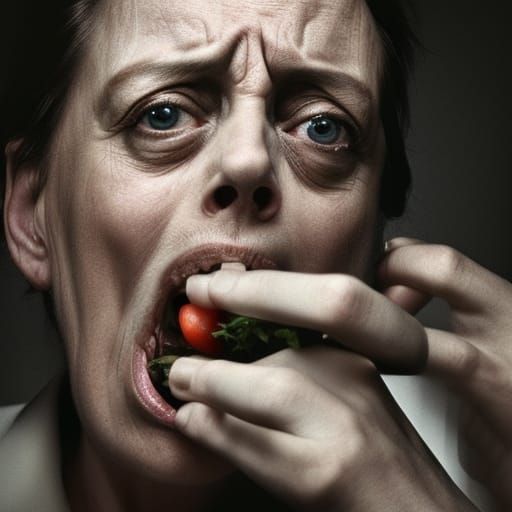 Female Steve Buscemi screaming eating a salad AI Generated