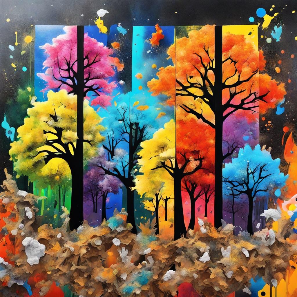 Four seasons. Colorful Abstract Collage. Winter. Autumn. Summer. Spring ...