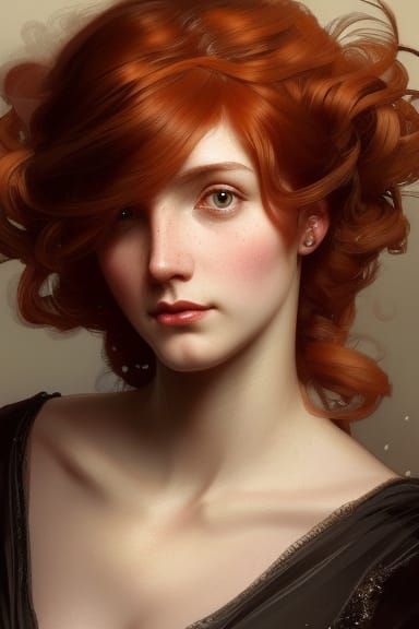 Beautiful woman with auburn hair, Victorian era dress.