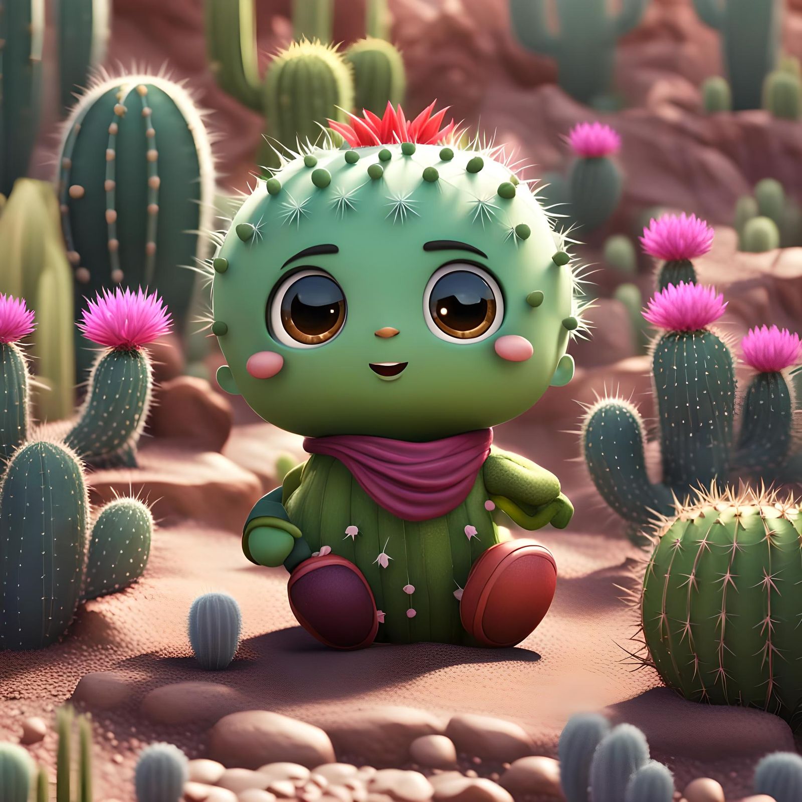 Chibi cactus fruit playing with friends. - AI Generated Artwork ...