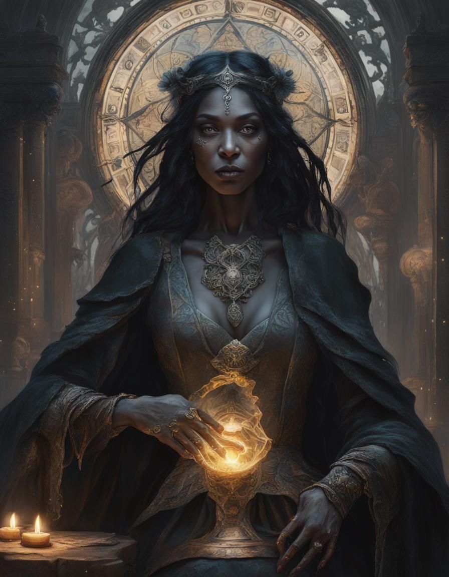 Black witch with a Tarot-cards - AI Generated Artwork - NightCafe Creator