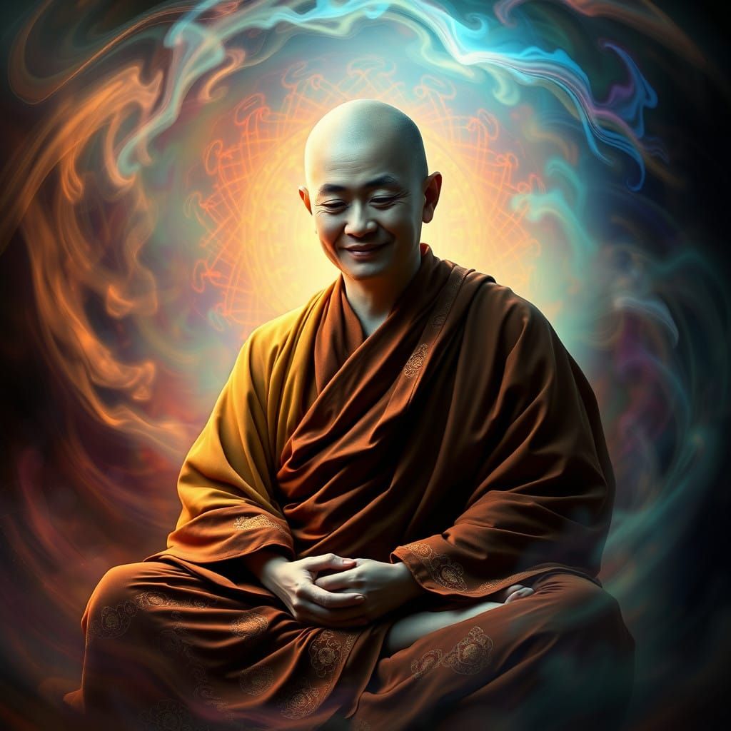 Serene Buddhist Monk Lost in Contemplative Thought