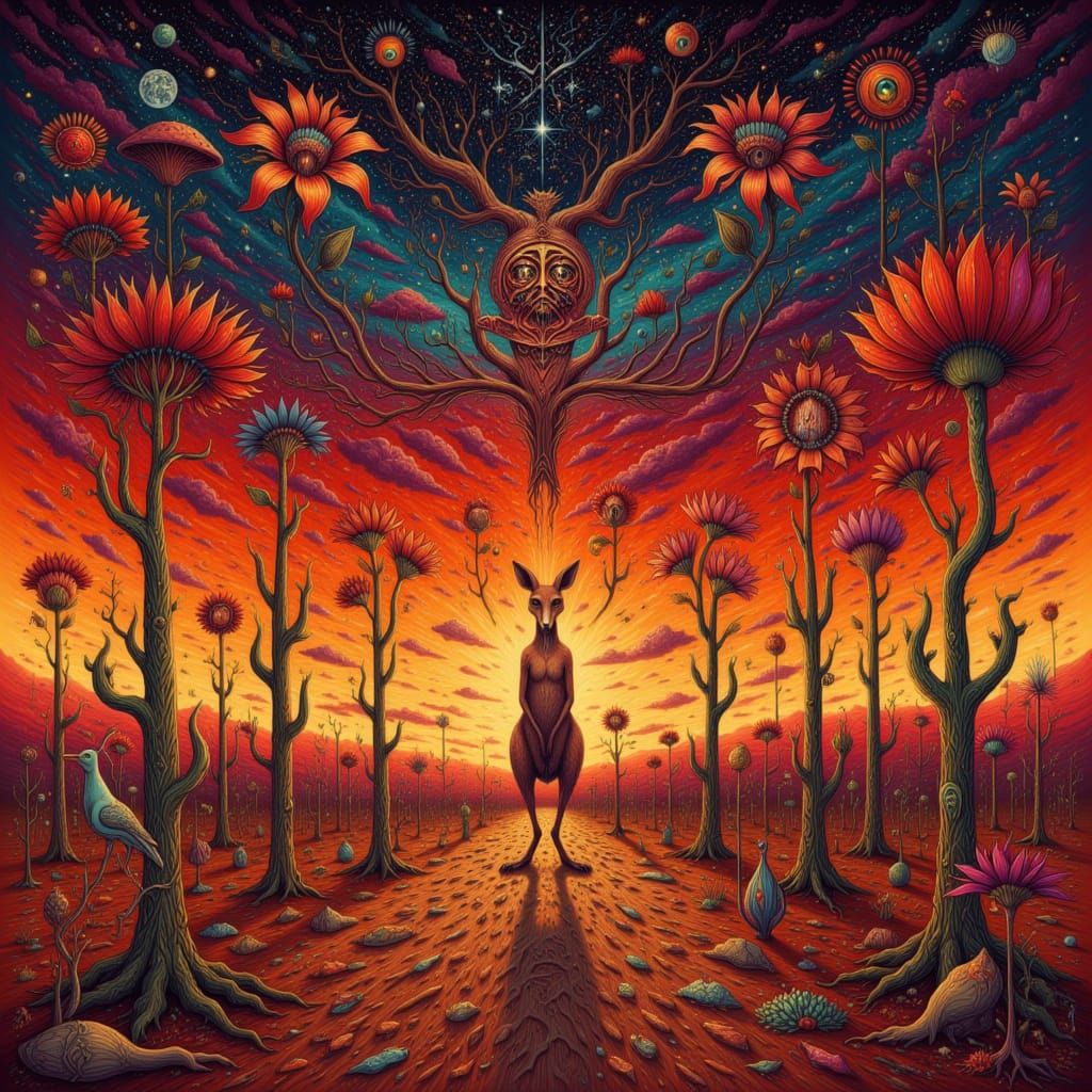 <lora:GazDreamchant:1.0> a kangaroo in the Outback