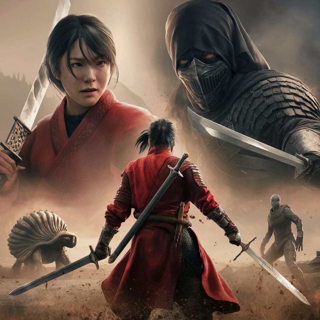 Sword Warrior in Red on Battlefield