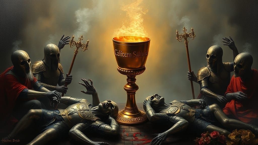 A Holy Grail depicted by Hieronim Bosh on a stunningly artis...