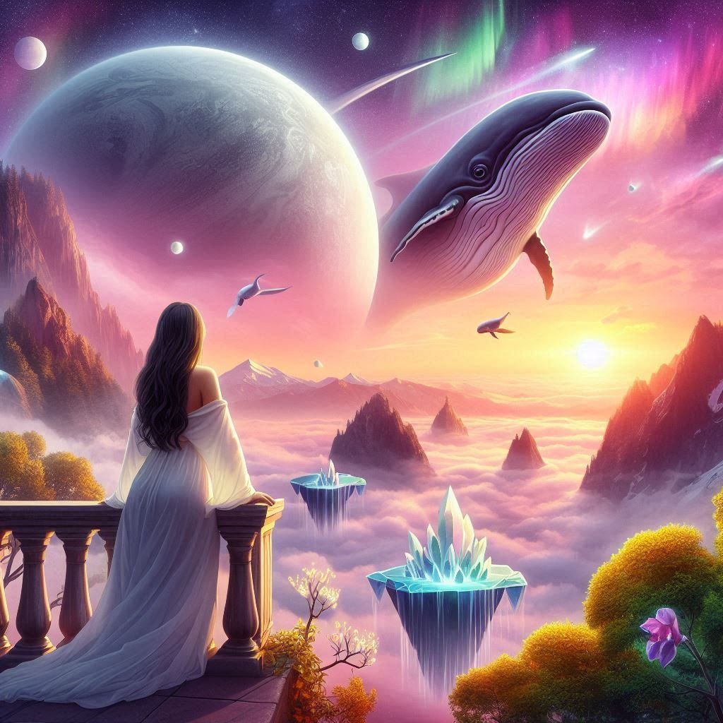 Other dimensional world with whales in the sky.