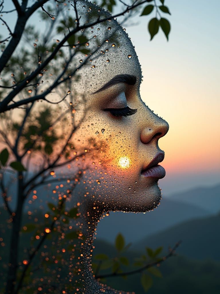 Ethereal Twig Woman Amidst Morning Sunrise