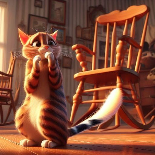 Nervous as a longtailed cat in a room full of rocking chairs AI Generated Artwork NightCafe