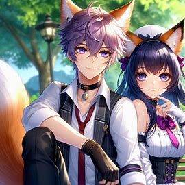 Elias and Kemi (kemi's real hair color is navey blue and Elias is purple)