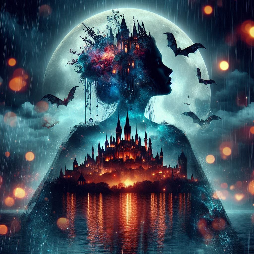 double exposure beautiful fantasy DALL-E 3 portrait landscape..