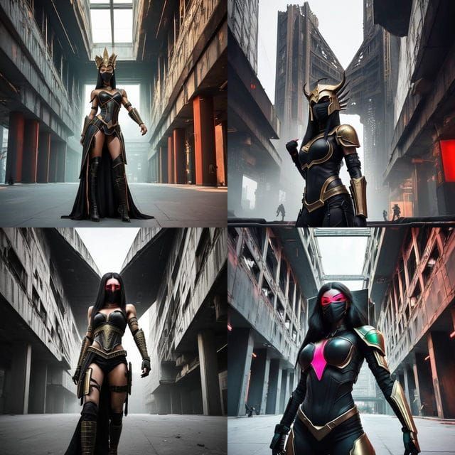 Cyberpunk Warrior Queen in Brutalist Armor