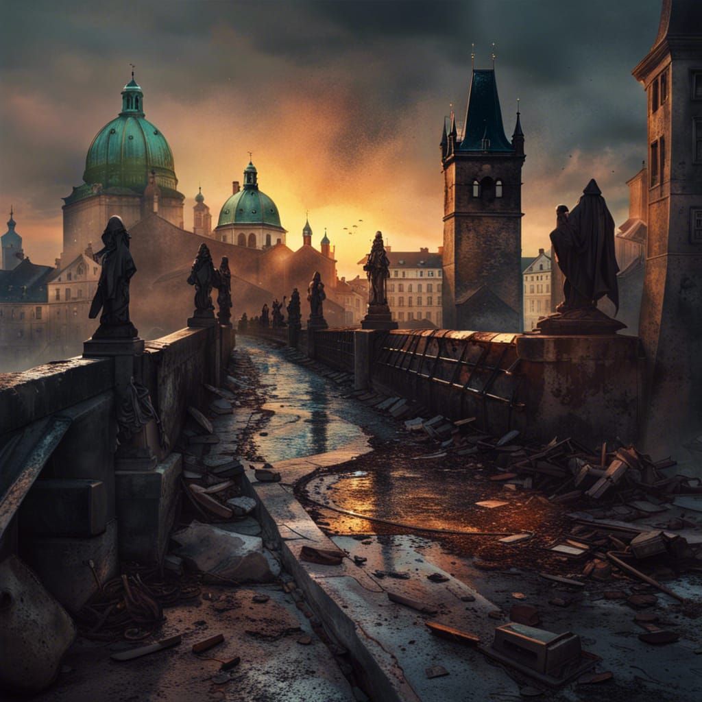 Charles Bridge in Prague after apocalypse.  by @Fishermans_daughter