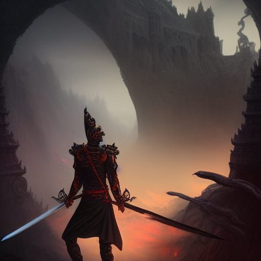 Vivek wear black with a sword