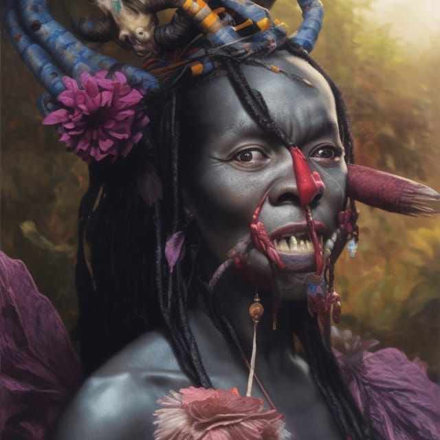 Scary Haitian voodoo witch doctor by Greg Olsen Huang Guangj...