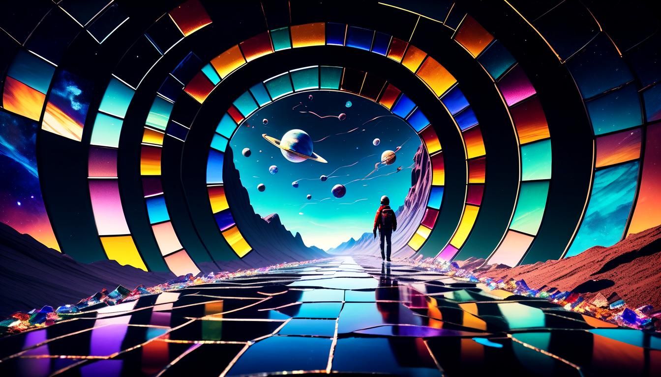 the colorful fractured road made from stained glass  that fl...