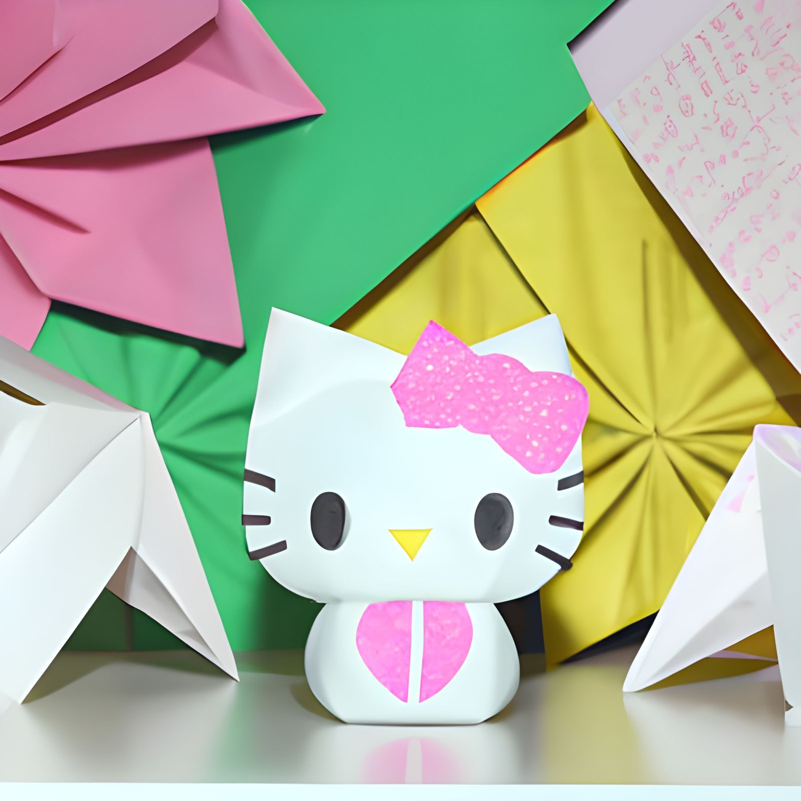 Origami Hello Kitty In An Origami World Ii - Ai Generated Artwork 