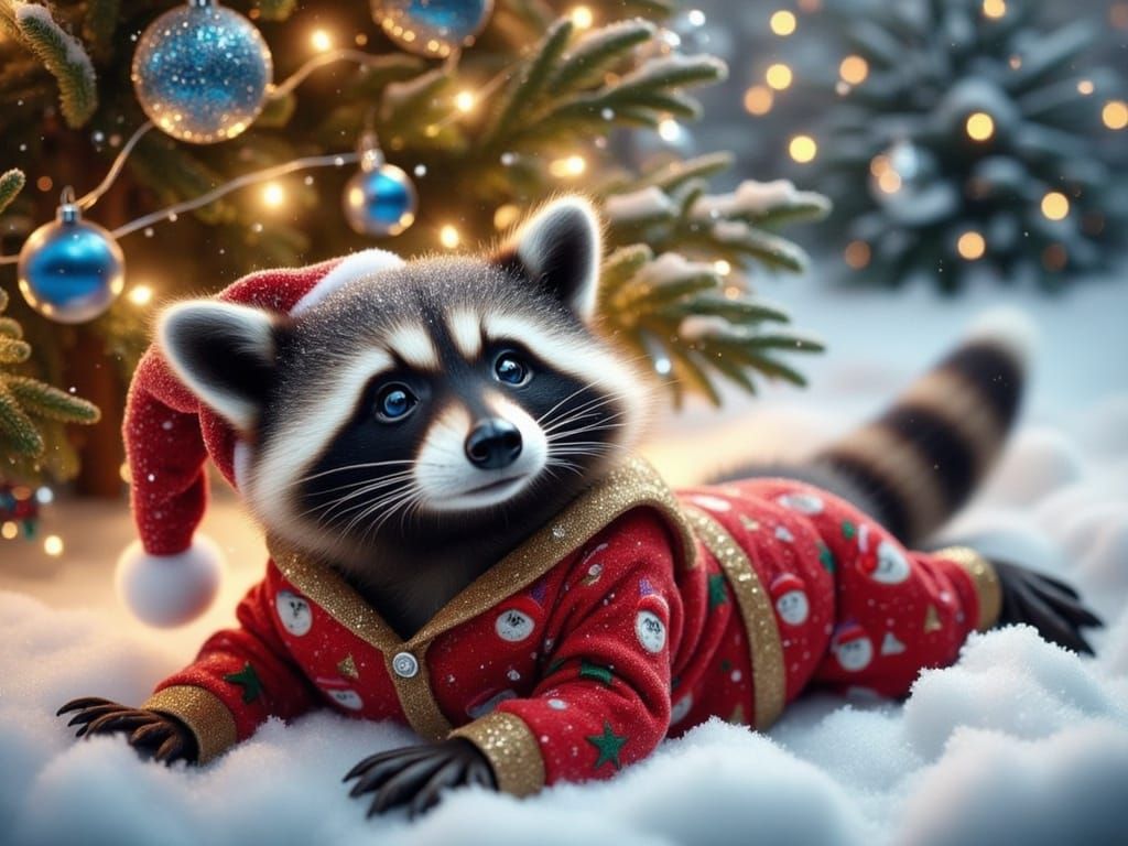 <lora:FiosFantasyXmas:1.0> Cute Raccoon on front