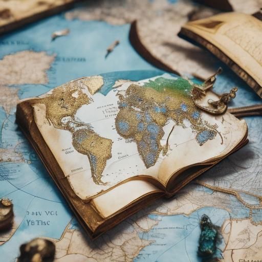 <lora:Glitter-Gala DSv8:1.0>A pirate treasure map, close-up, text and images on the map are crushed gems