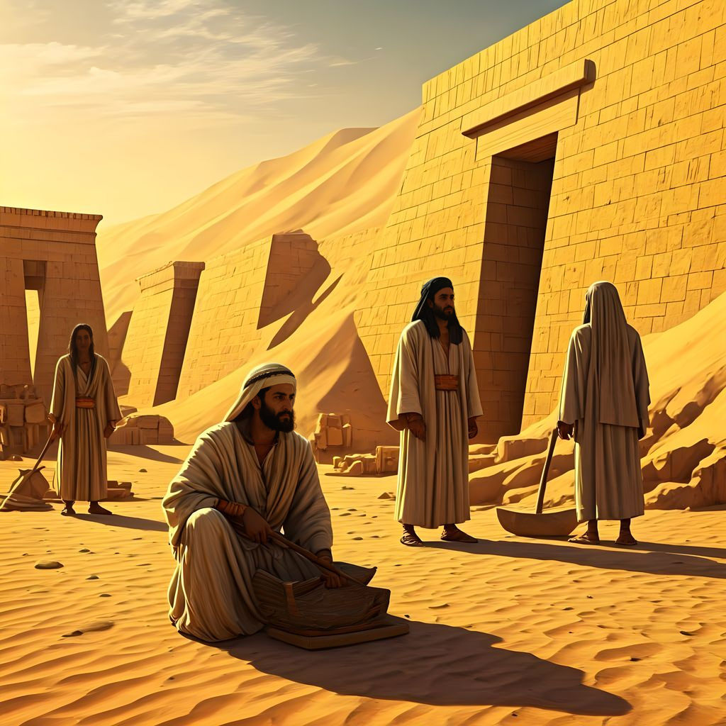 Ancient Egyptian Slaves in the Desert Landscape