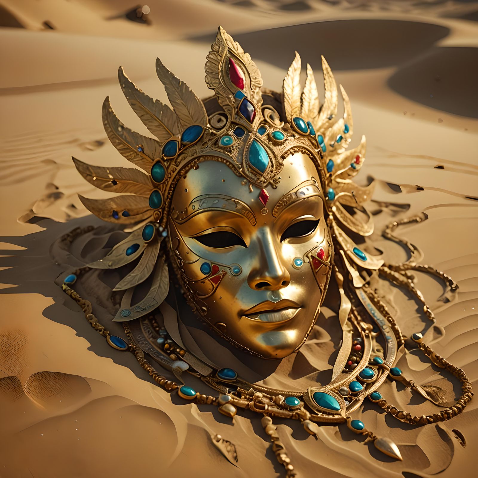 A Golden Mask in the Sands  by @Persian Digital Art