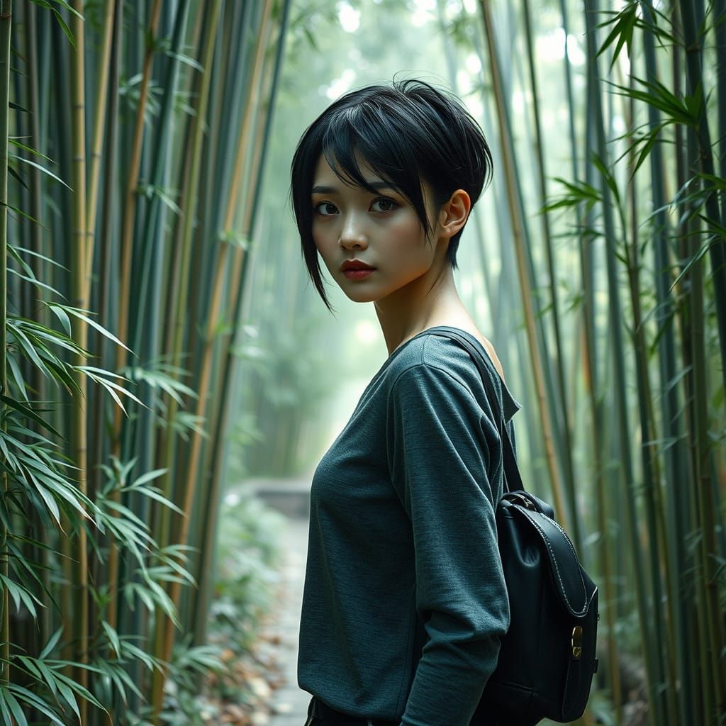 Futuristic Thai Woman in a Japanese Garden