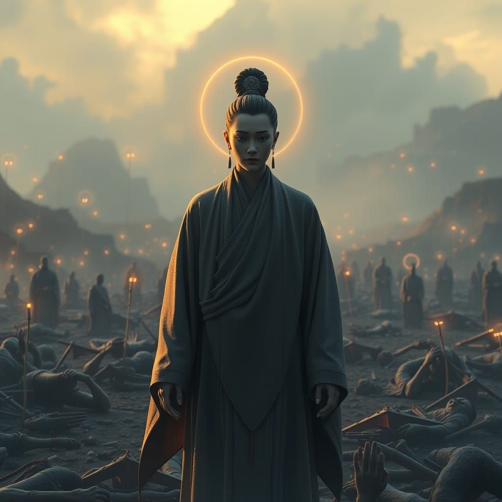 Serenity Amidst Devastation in 3D Anime Style