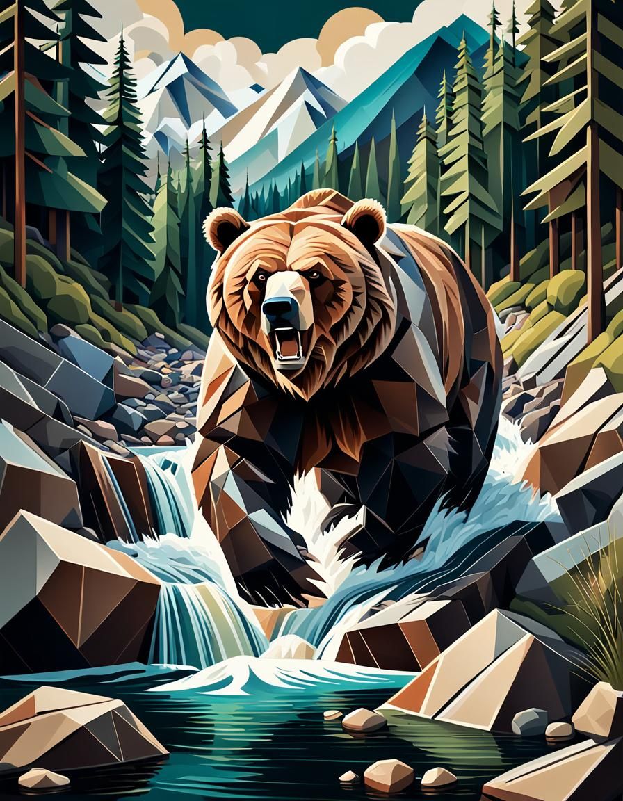 Grizzly bear looking for salmon