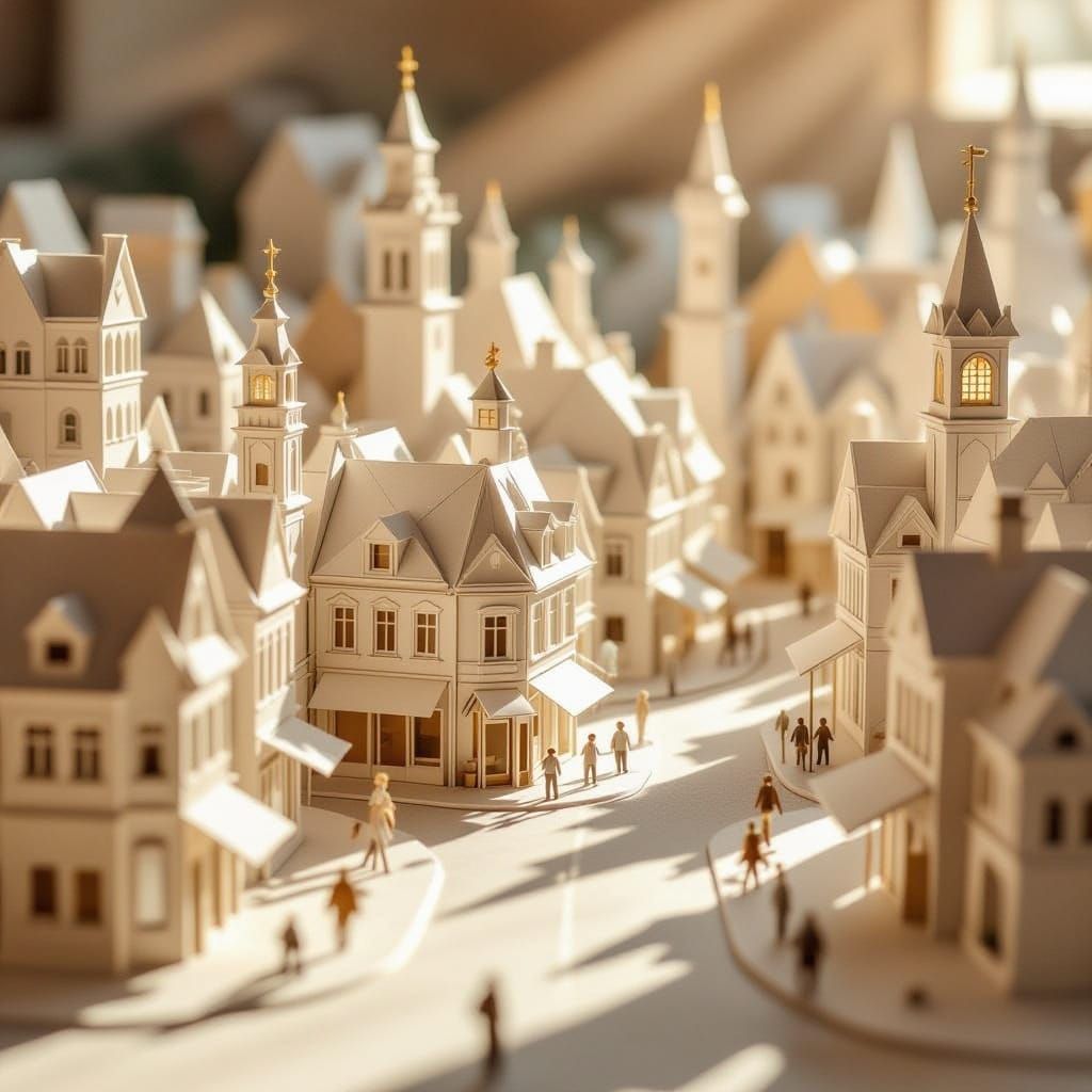 Origami Cityscape with Whimsical Watercolor Style