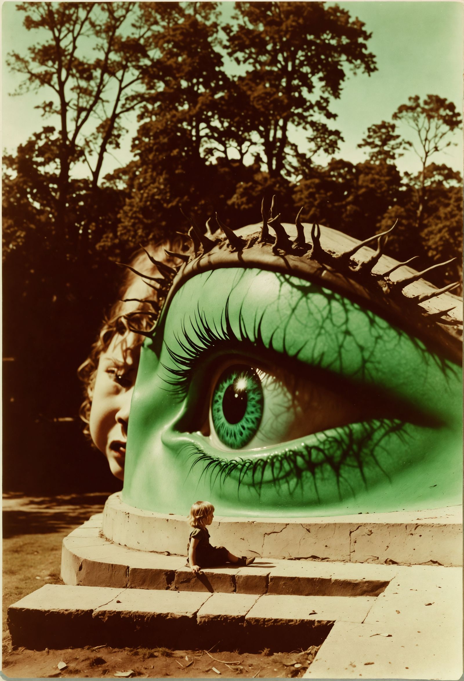 Surreal Child with Missing Eye in Dreamscape