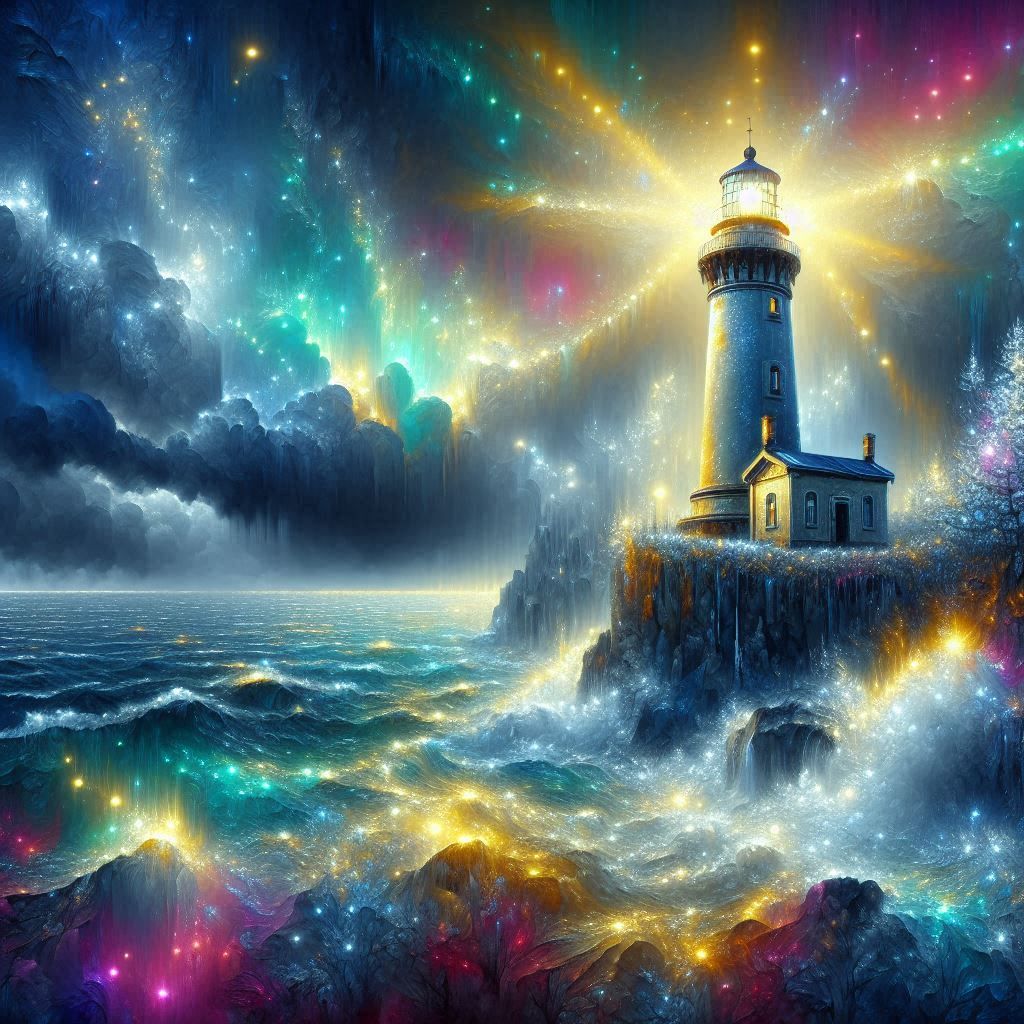 Lighthouse in stormy night