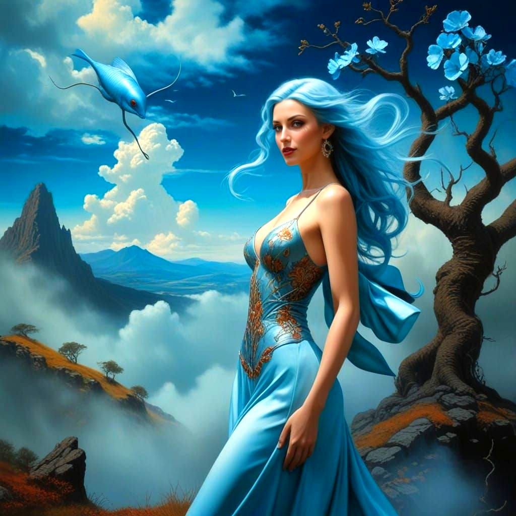 Stunning Surrealistic Portrait of a Happy Lady in a Dreamlik...