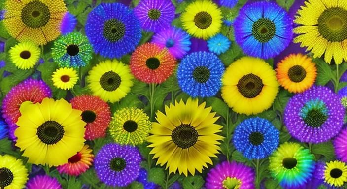 <lora:Whitehorse EL:1.0> Rainbow Sunflowers